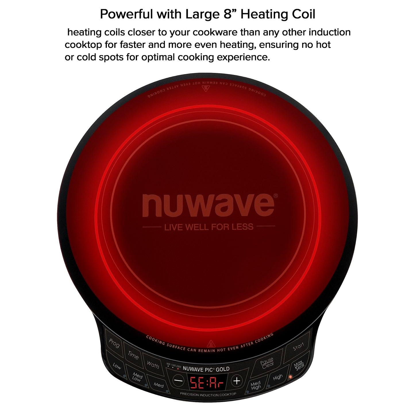 Nuwave Precision Induction Cooktop Gold, 12” Shatter-Resistant Ceramic Glass Surface, Large 8” Heating Coil, Portable, 96 Temp Settings 100°F to 575°F, 3 Wattage Settings 700, 900, and 1500 Watts