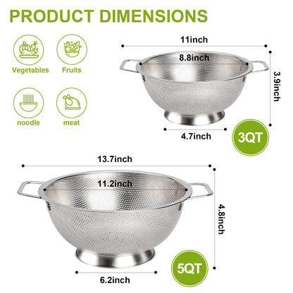 Gulex Colander Stainless Steel 5-Quart, Strainer for Kitchen Food, Dishwasher Safe