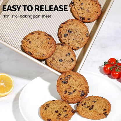 Quarter Sheet Pan, Non-Stick Baking Sheet, Cookie Sheets with Square Texture Pattern, Thicker Carbon Steel Baking Tray