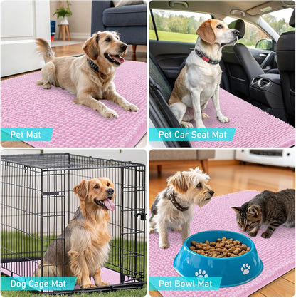 OLANLY Dog Door Mat - Absorbent Non-Slip Chenille for Muddy Paws | 34x21 Inches, Quick Dry, Pink