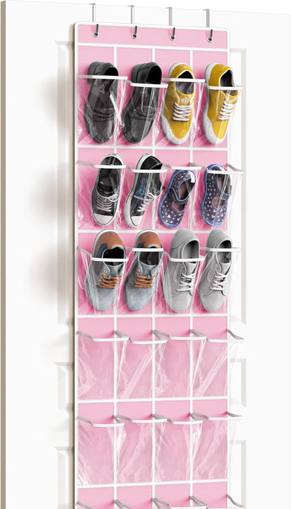 24 (64'' 19'') Simple Houseware Pockets - Crystal Clear Over The Door Hanging Shoe Organizer, Pink x