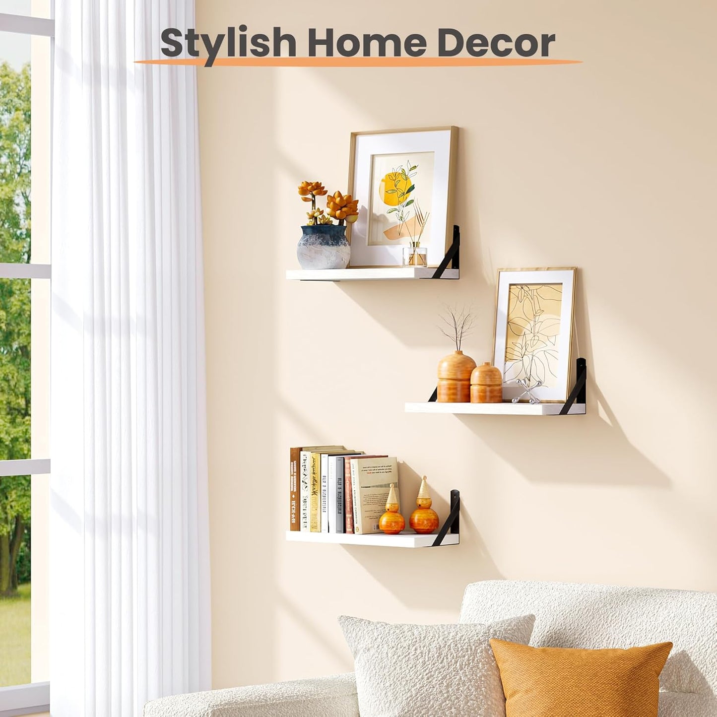 15.7 Inches upsimples Floating Book Shelves for Wall, Wood Shelves for Living Room, Bathroom, Bedroom, Kitchen Storage