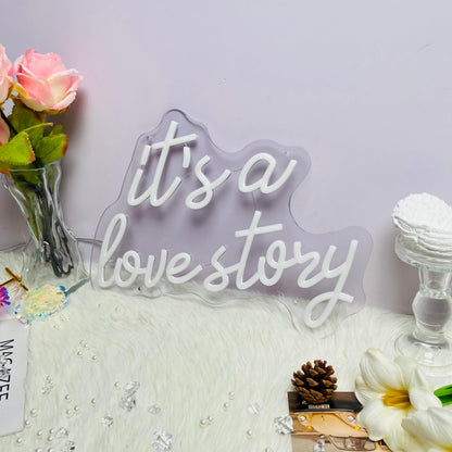 Its a Love Story Neon Sign, Warm White USB Led Light Up Signs for Bedroom Aesthetic Birthday Wedding Party Gift Boyfriend Girlfriend Lover Women Men Room Bathroom Decoration Gift, 15.7 x 11.8 Inch