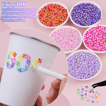 12600Pcs Resin Rhinestones for Crafting with Tweezers, Mixed-Color 4mm Bedazzling Crystal with 1Pcs 10ml B7000 Jewelry Glue for DIY Crafts Clothing Tumblers Shoes Fabric Nail Art