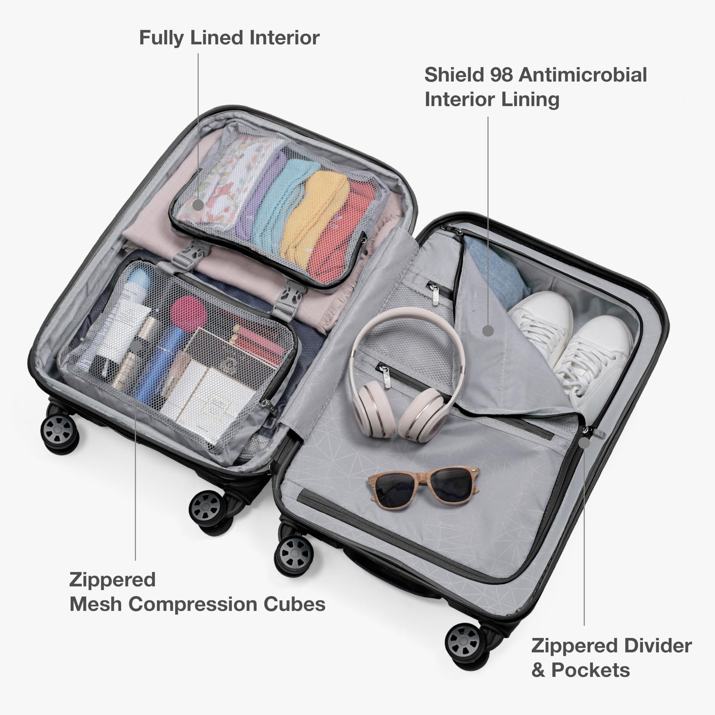 Traveler's Choice Pagosa Hardshell Expandable Luggage with Spinner Wheels, Black, 2-Piece Set (22/26)