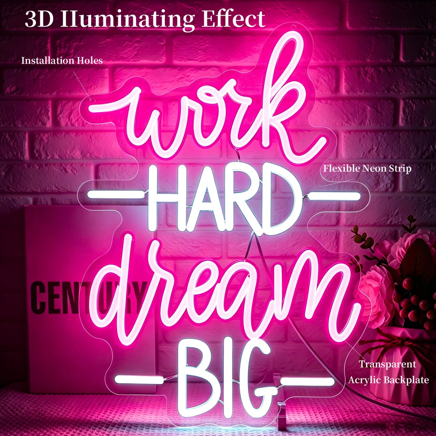 Ebdobgbs Work Hard Dream Big Neon Sign Led Neon Lights Neon Signs for Wall Decor Light Up Sign for Birthday Party Club Gift
