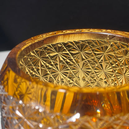 KazeoKoi Kazeako Crystal Whiskey Glasses, Amber Japanese Edo Kiriko Hand Cut Crystal, Vintage Textured Design, Bourbon Cocktail Tumbler, 2 Pack with Gift Box and Coasters (amber)