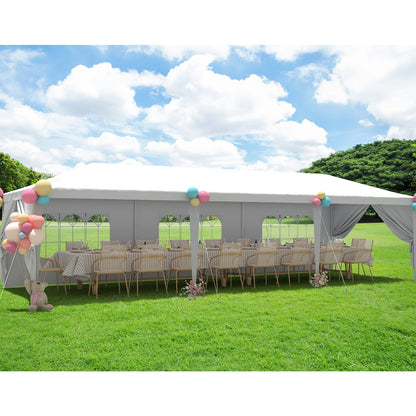 Greesum 10x30 Outdoor Canopy with with 6 Side Removable Walls, Upgrade Patio Camping Heavy Duty Gazebo Shelter for Party Wedding BBQ Events, Waterproof Tent, White