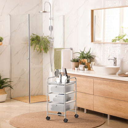 Simple Houseware Utility Cart with 3 Drawers Rolling Storage Art Craft Organizer, Chrome