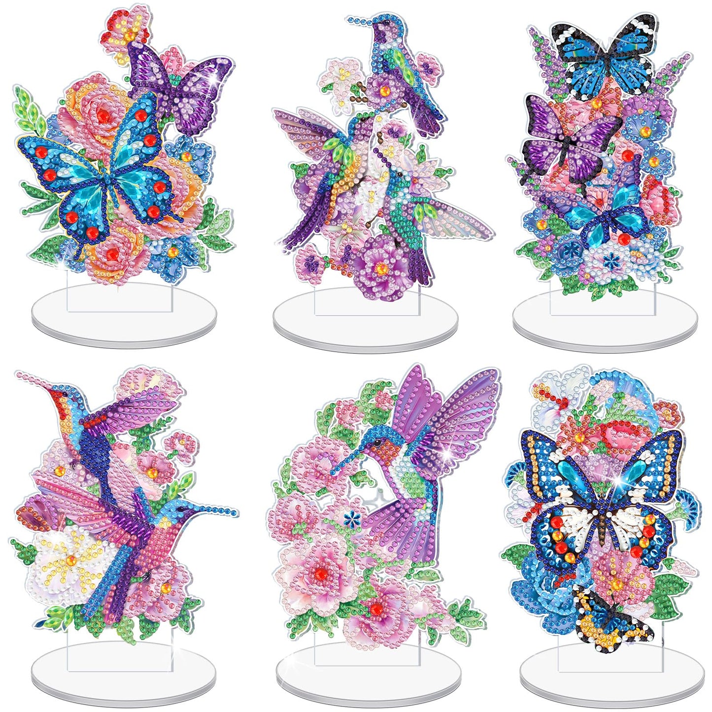 Cinnvoice 6 Pcs Diamond Art Tabletop Decorations Diamond Painting Centerpieces Dragonfly DIY Flower Desktop Art Ornaments for Table Tabletop Decor (Vertical Butterfly)