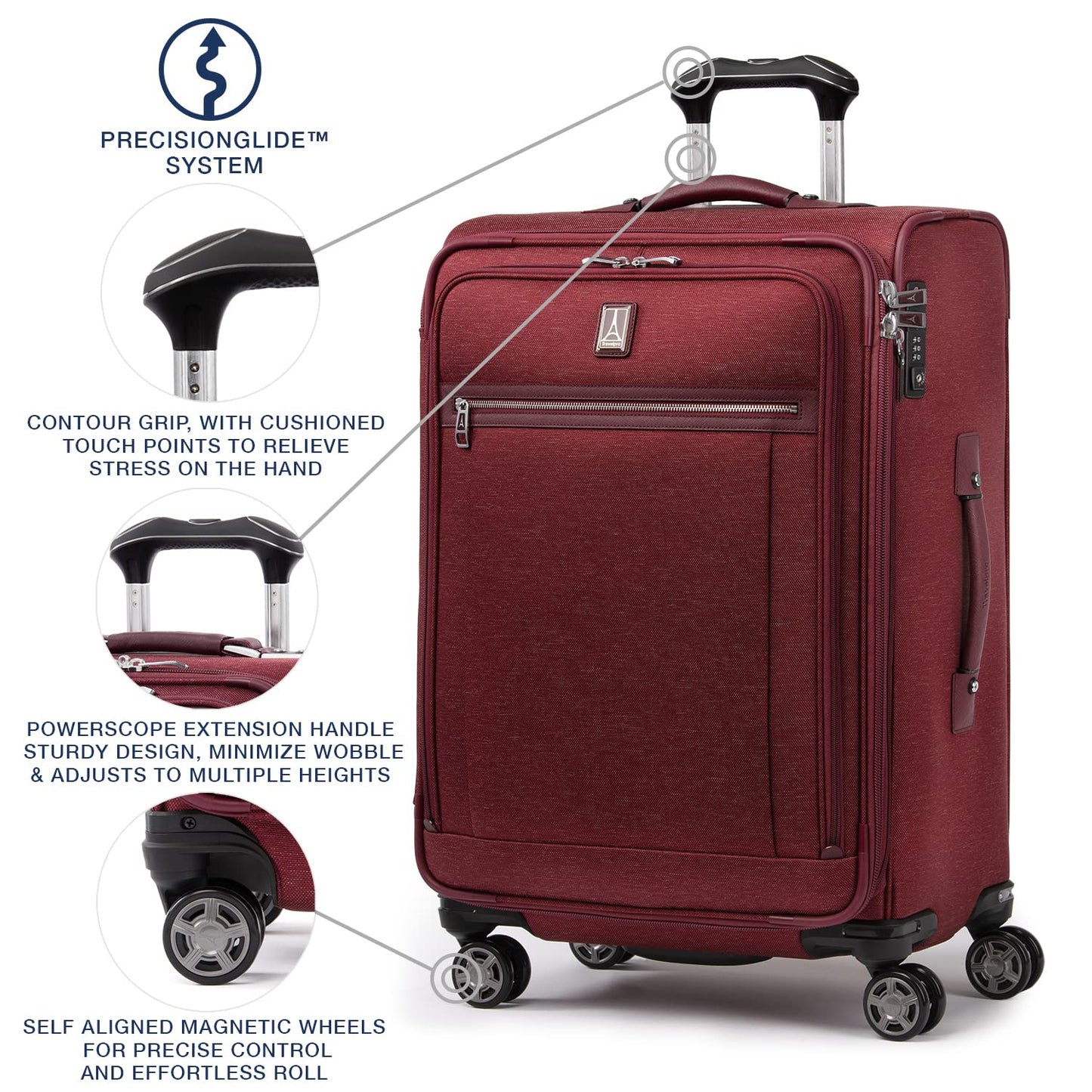 Travelpro Platinum Elite Softside Expandable Checked Luggage, 8 Wheel Spinner Suitcase, TSA Lock, Men and Women, Bordeaux Red, Checked Medium 25-Inch