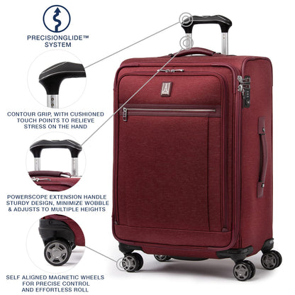 Travelpro Platinum Elite Softside Expandable Checked Luggage, 8 Wheel Spinner Suitcase, TSA Lock, Men and Women, Bordeaux Red, Checked Medium 25-Inch