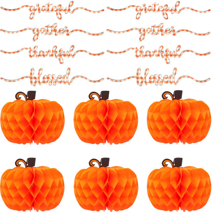 KatchOn, Pumpkin Table Centerpieces And Thanksgiving Wooden Cutout Sign Set – Pack of 14 | Honeycomb Paper Pumpkins And Thankful Blessed Grateful Word Signs For Thanksgiving Table And Fall Decorations