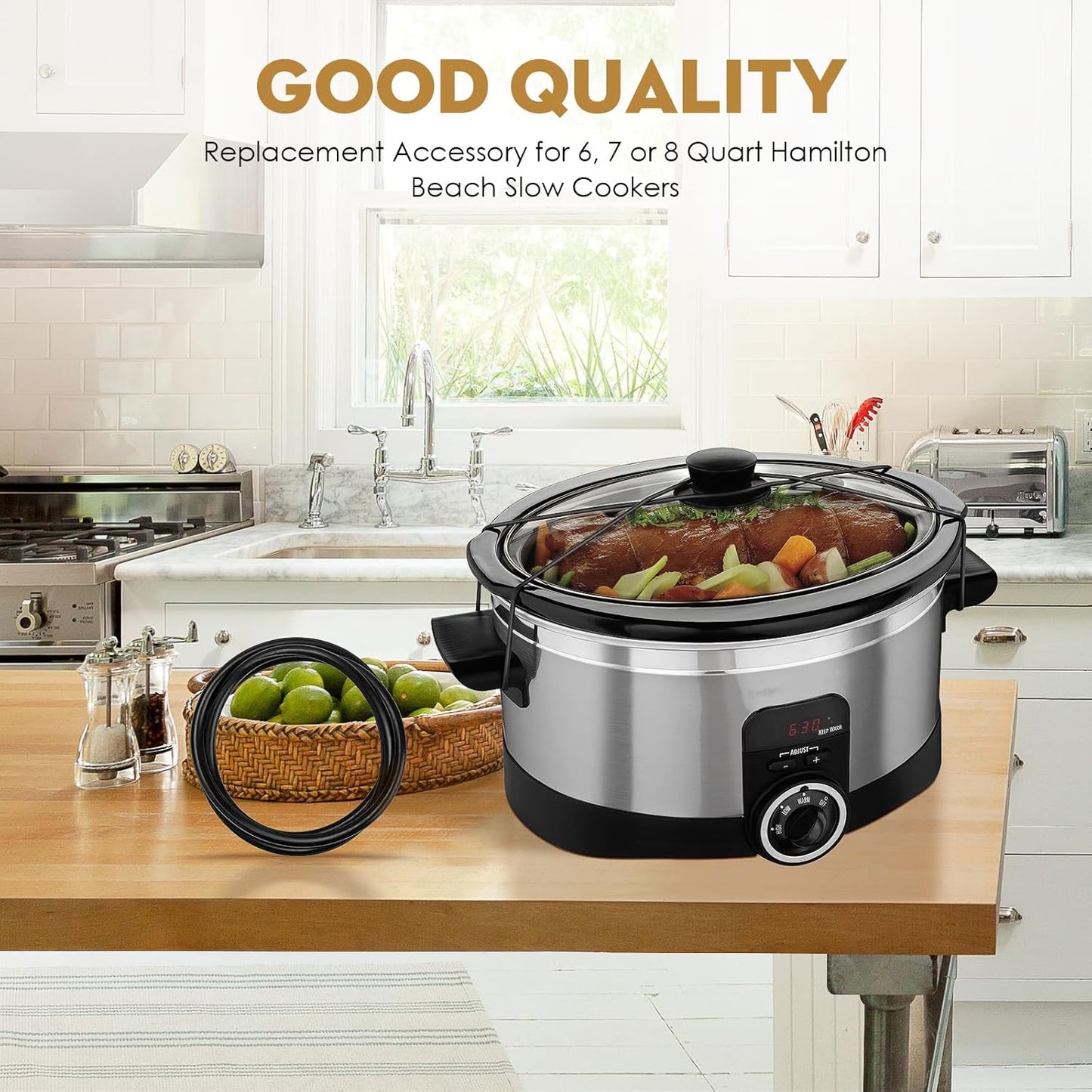 2 Pack Black Lid Latch Strap Rubber Band for 6, 7, 8 Quart Hamilton Beach Crock Pot Slow Cooker