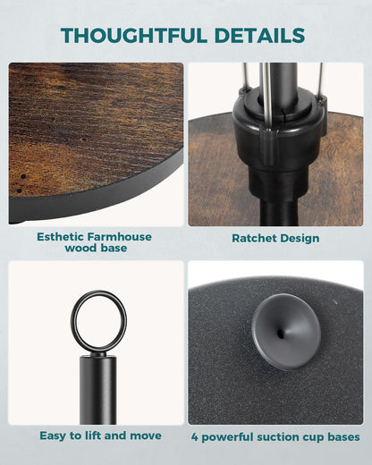 OROPY One-Hand Tear Paper Towel Holder Countertop, Farmhouse Wood Paper Towel Roll Holder with Ratchet Mechanism and Suction Cups fits Standard and Jumbo Size Paper Towels