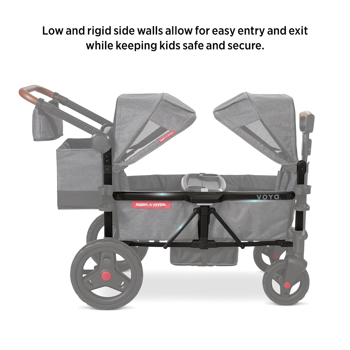 Radio Flyer Voya Stroller Wagon, for Toddlers and Kids 6+ Months, Push or Pull, 2 Seats, Dual Sun Canopies, Compact Fold, Lightweight, Storage Space, 5-Point Harnesses, Stroller Wagon for Kids