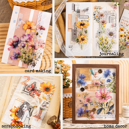Knaid 120 Pieces Watercolor Flower Stickers Set - Big 4.7" Waterproof Clear Botanical Floral Journaling Sticker for Scrapbook Junk Journal Supplies Bullet Journals Planner Collage Laptop Paper Crafts