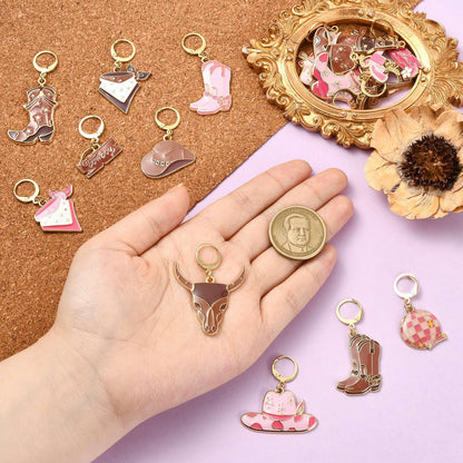 KitBeads 20Pcs 2 Colors Enamel Cowboy Charms Pink Brown Western Hat Broots Locking Stitch Markers for Weaving Sewing Quilting Jewelry Making