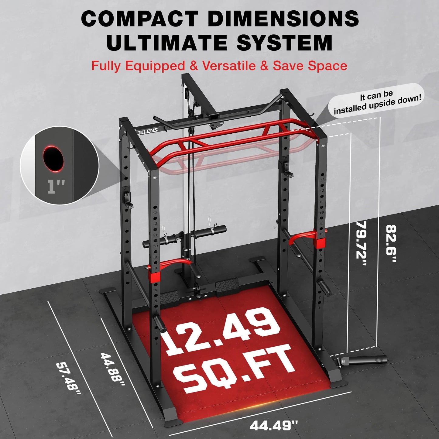 JELENS S11 Power Cage, 2000LB Multi-Function Power Rack with LAT Pulldown, Squat Rack with Adjustable Pulley System and Training Attachments, Weight Rack for Home Gym