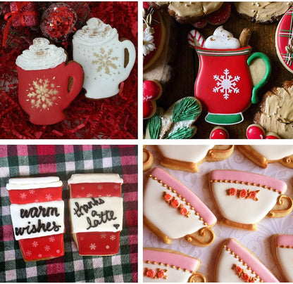 Large Coffee Cup Cookie Cutter Set - 4 Piece Coffee Mug, Hot Cocoa Mug, Teacup Cookie Fondant Biscuit Cutters