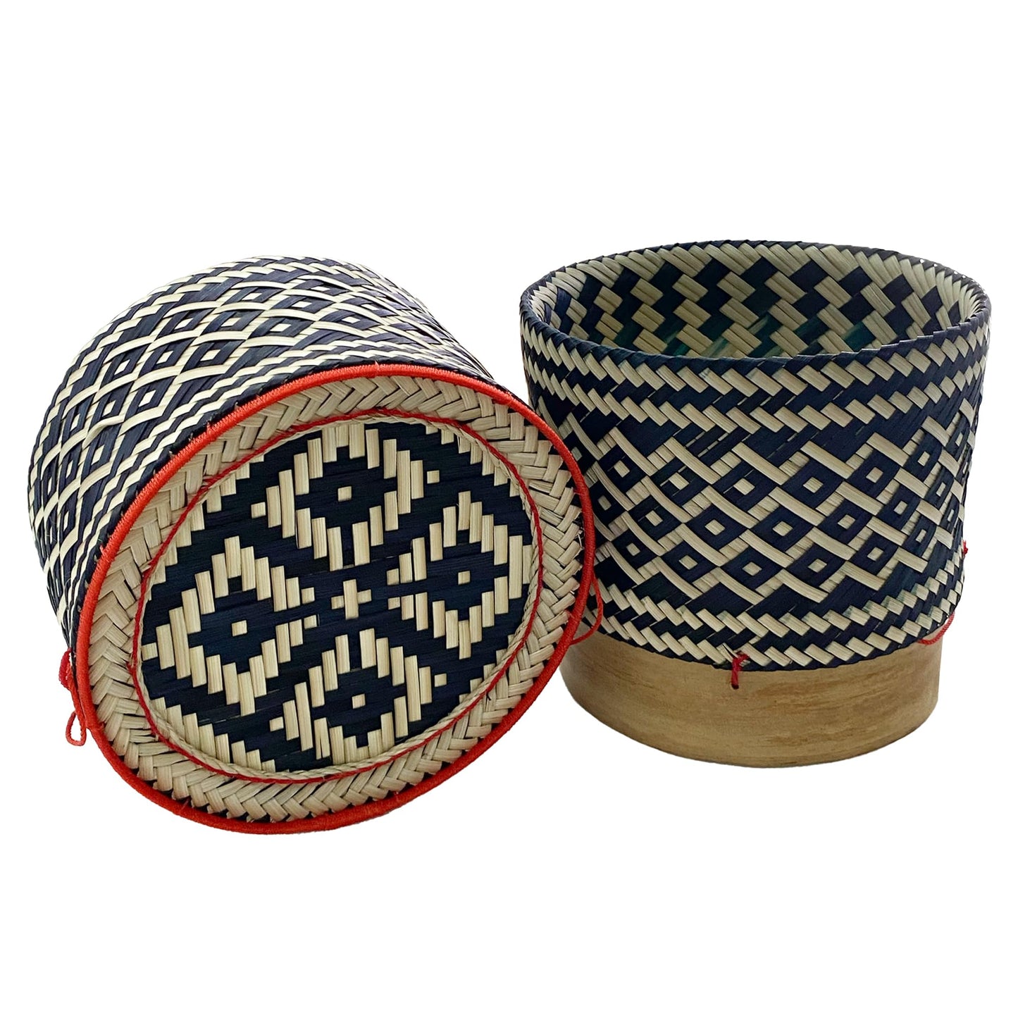 PANWA Bamboo Sticky Rice Serving Basket Thai Kratip Container 100% Handmade Traditional Village Handicrafts with Vegetable Plant Based Dye Coloring Shades Food Safe (Charcoal)