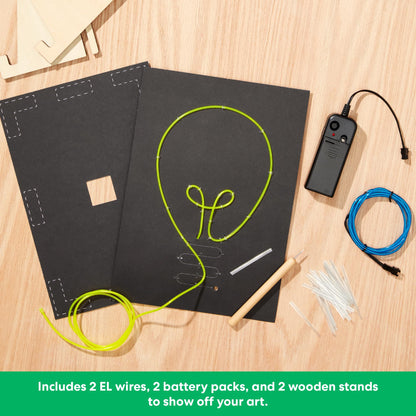 KiwiCo DIY Light-Up Wire Art STEM Kit – Electroluminescent Neon Sign Gift for Kids | Includes EL Wires, Battery Packs & Templates | Educational Science & Engineering Craft