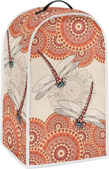 Dragonfly Floral Blender Cover, Orange Mandala Stand Mixer Cover with Top Handle, Personalized Coffee Machine Dust