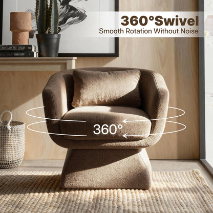 DEECUS. Modern 360° Swivel Accent Chair with Armrest & Curved Back, Soft Cushioned Barrel Lounge Chair (Otter)
