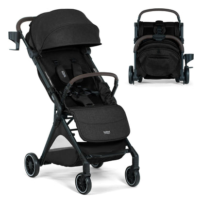 Britax Juniper+ Compact Stroller, Portable & Lightweight On-The-Go Stroller with Fastpack & One-Hand RapidFold, Infant Car Seat Compatible, Built-in Carry Strap, Ventilating Fabrics — Raven Black
