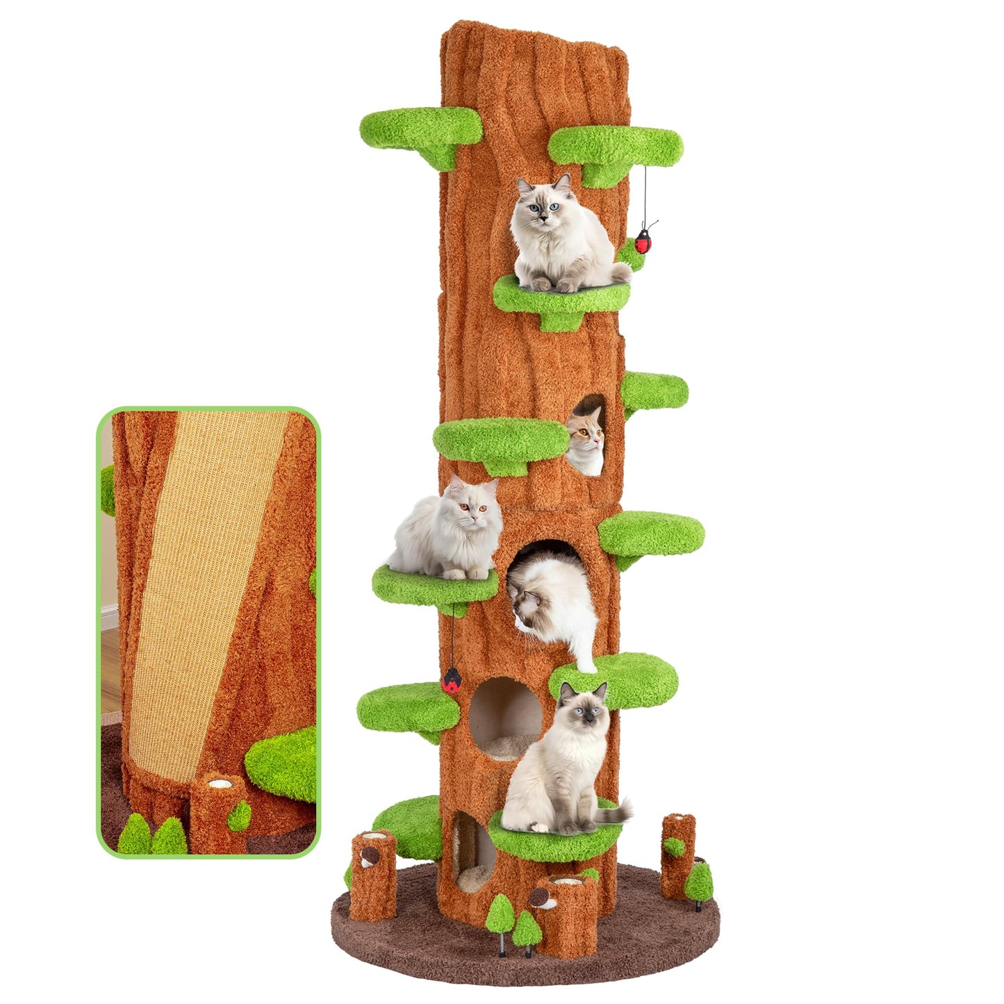 KAMABOKO 90.5" Tall Cat Tree for Indoor Cats, Large Cat Tower with Luxury Cat Condo, Cat Tree Tower with Soft Cushion, Scratching Board, Plush Platform＆ Top Perch, Green