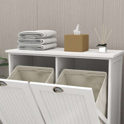 Contemporary Storage Cabinet, Two-Compartment Tilt-Out Laundry Sorter Cabinet, for Bathroom Hallway,for Kitchen Home