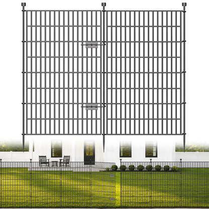 10 Panels No Dig Decorative Outdoor Garden Fence with Gate for Yard, 48 in(H) X 23.6ft(L) Animal Barrier Fencing Rustproof Metal Wire Panel Border for Dog, Rabbits, and Patio Temporary Ground Stakes