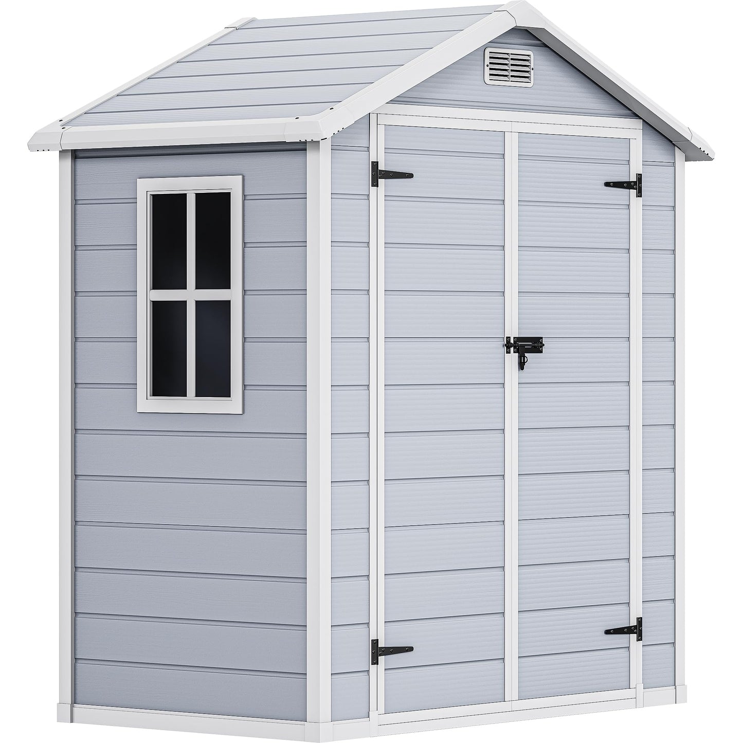 DWVO 6x4 FT Resin Storage Shed with Reinforced Floor, Outdoor Storage Shed with Lockable Door, Window and Vents, Waterproof Plastic Tool Storage for Garden, Backyard, Patio, Lawn