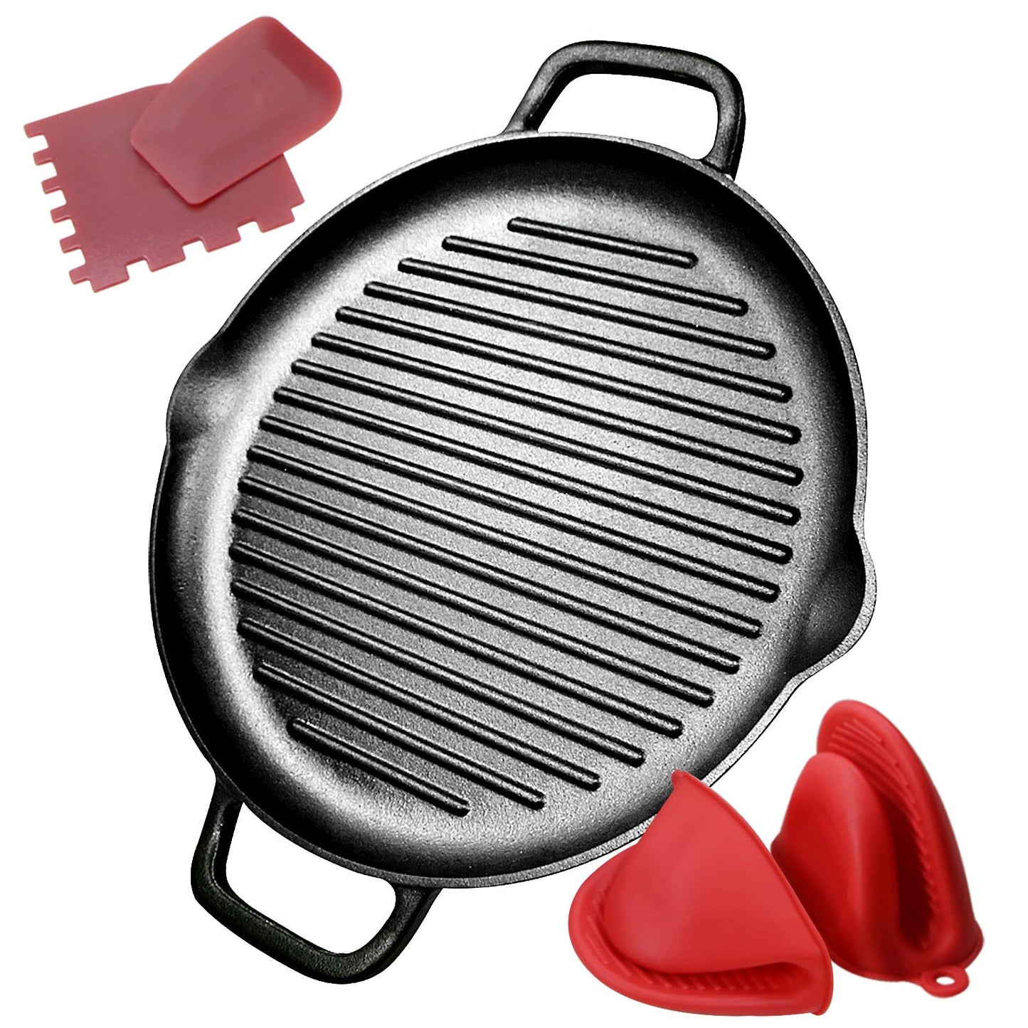 Cast Iron Grill Pan, 12.6 inch Griddle Pan with Dual Handles, Pre-Seasoned Heavy-Duty Cast Iron Skillet for Stovetop, Oven, Indoor & Outdoor BBQ Use