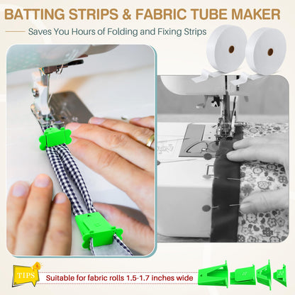 Ceoighe Fabric Roll Batting Strips with Tube Maker, 2 Rolls 100 Yards Total, 2 1/4 Inch Cotton Blend Quilt Batting for Quilting, Rugs, Braided Mats, DIY Sewing Projects