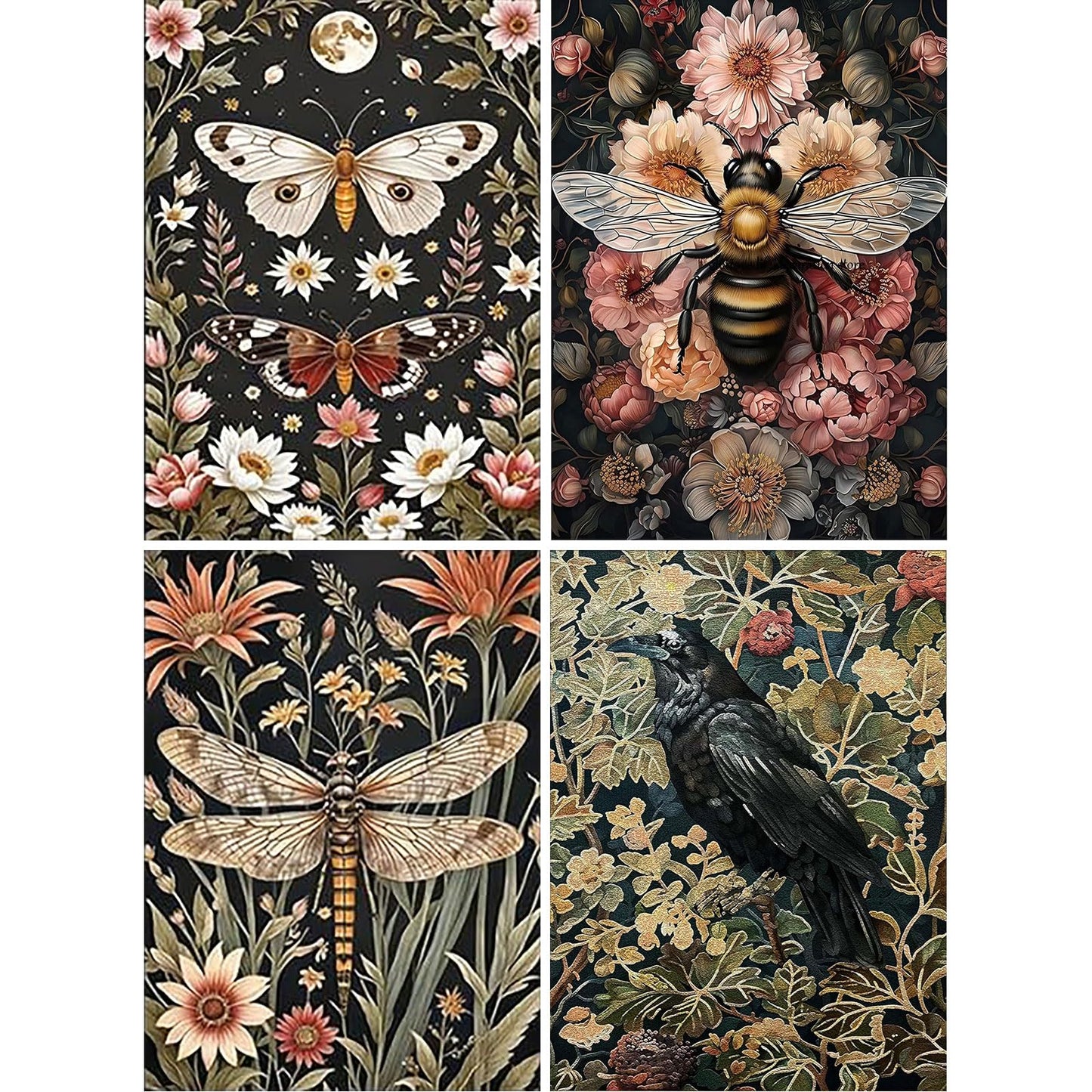 Diamond Painting Kits for Adults - 4 Pack Dragonflies, Butterfly, Bees, Bird DIY 5D Diamond Art Kits Full Drill Diamond Dots Paintings with Diamonds Gem Art and Crafts Home Decor 12x16inch