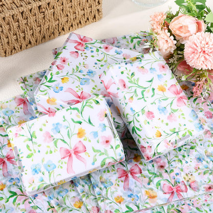 Ywdbzjhs 100 Sheets Tiny Spring Flowers and Pink Bows Tissue Paper, Coquette Bow Wildflowers Floral Gift Wrapping Paper for Botanical Valentine Birthday Wedding Baby Shower Supplies, 20'' x 14''