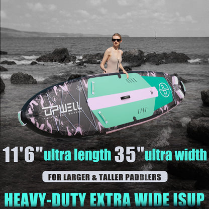 UPWELL 11'6"×35" Extra Wide Inflatable Paddle Board, Stand Up Paddle Board with Kayak Seat, Sup Paddle Boards for Adults, Mech Pink