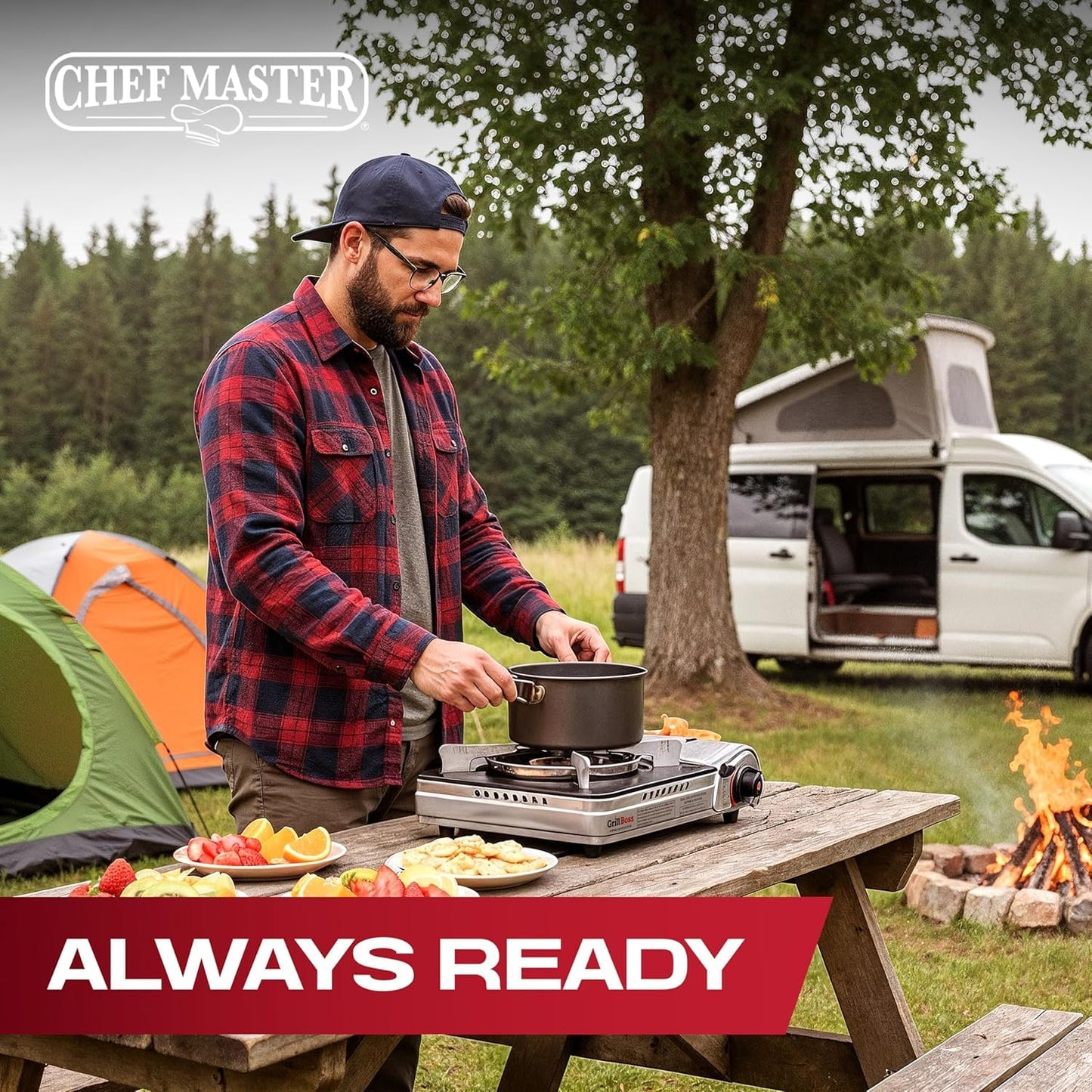 Grill Boss Dual Fuel Camp Stove - 12,000 BTU Butane & Propane Portable Stoves for Camping, Emergencies, BBQ, Hiking & Backpacking - Double Wind Guard, Instant Piezo Ignition System - 90057