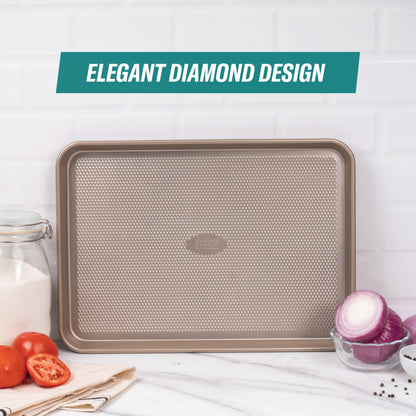 Baker's Secret Baking Sheet Pan Set, 3x Cookie Sheets for Oven, Diamond Texture Premium Air Flow, Set of 3 Baking Trays, Extra Thick 0.6mm with Diamond Base PFOA, PFOS, PTFE and PFAS free