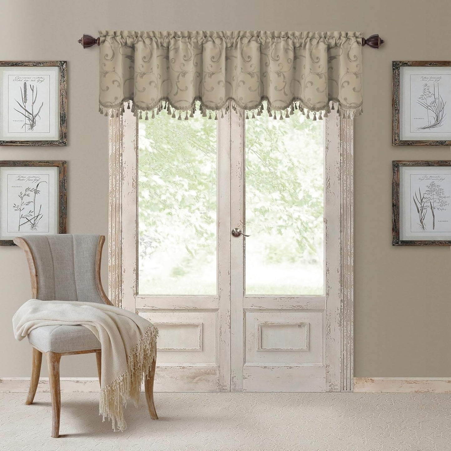 Elrene Home Fashions Mia Jacquard Scroll Blackout Valance, 52" x 19" (1 Valance)