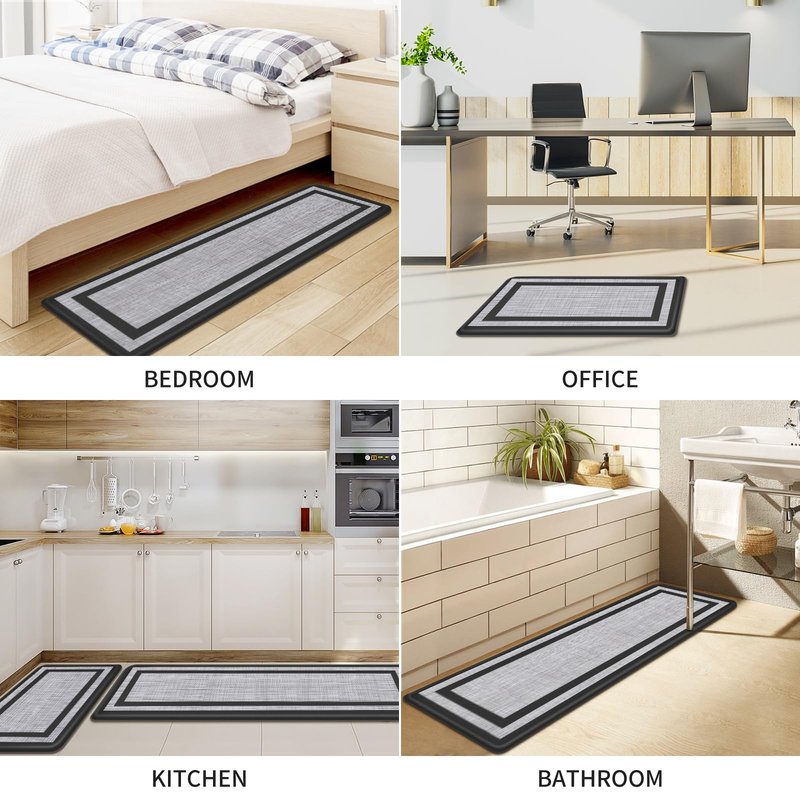 Mattitude Kitchen Mats Set of 2 Cushioned Rugs Anti-Fatigue Mats for Kitchen Floor,Waterproof Non-Slip Mats and Rugs Set for Office,Floor,Laundry 17.3"×29"+17.3"×59",Black
