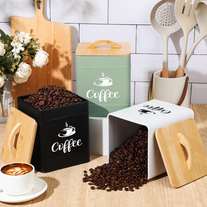 Maxdot 40 oz Turquoise Airtight Coffee Canister Large Iron Farmhouse Container with Wooden Bamboo Lid Tea Storage Kitchen Countertop Container for Coffee Grounds Beans Pods
