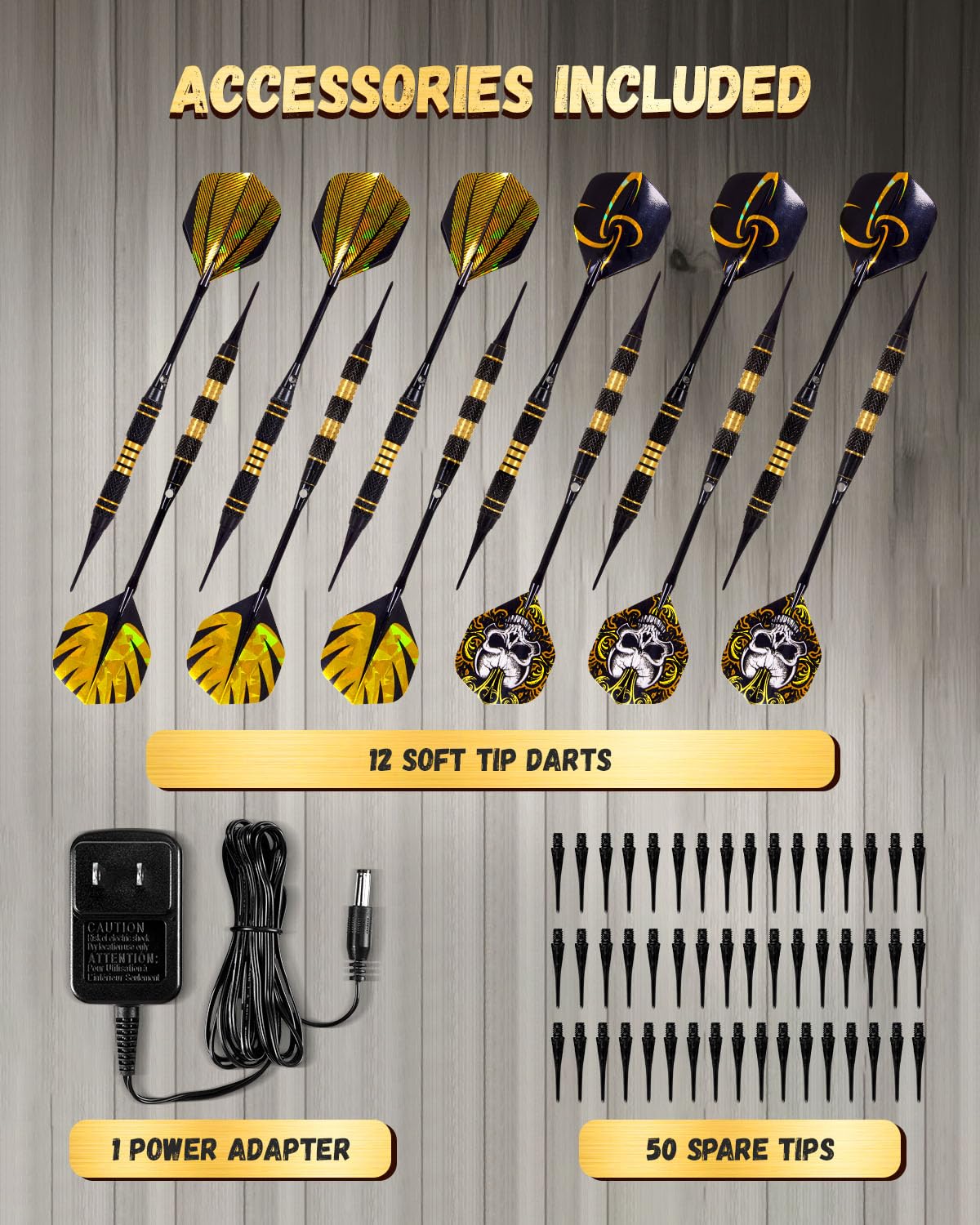 Yirinatek Electronic Dart Board, Decorative Dart Board Cabinet Set for Adults [12*Bronze Soft Tip Darts] [Cricket Game Mode] - Wooden Electric Dartboard Cabinet - Retro Case