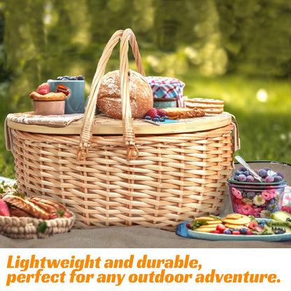 Hap Tim Dual Wicker Picnic Basket Set with Blanket for 2 - Unique Gifts Ideas for Couple, Engagement, Wedding, Bridal Shower, Family, Christmas - White Elephant Gifts for Adults（Y2408A-2）