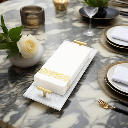 Vitrignis Napkin Holder - Guest Towel Holder for Bathroom - Marble Paper Towel Holder - Hand Towel Tray with Gold T-Handle(11.8x4.7x1.7 Inchs)