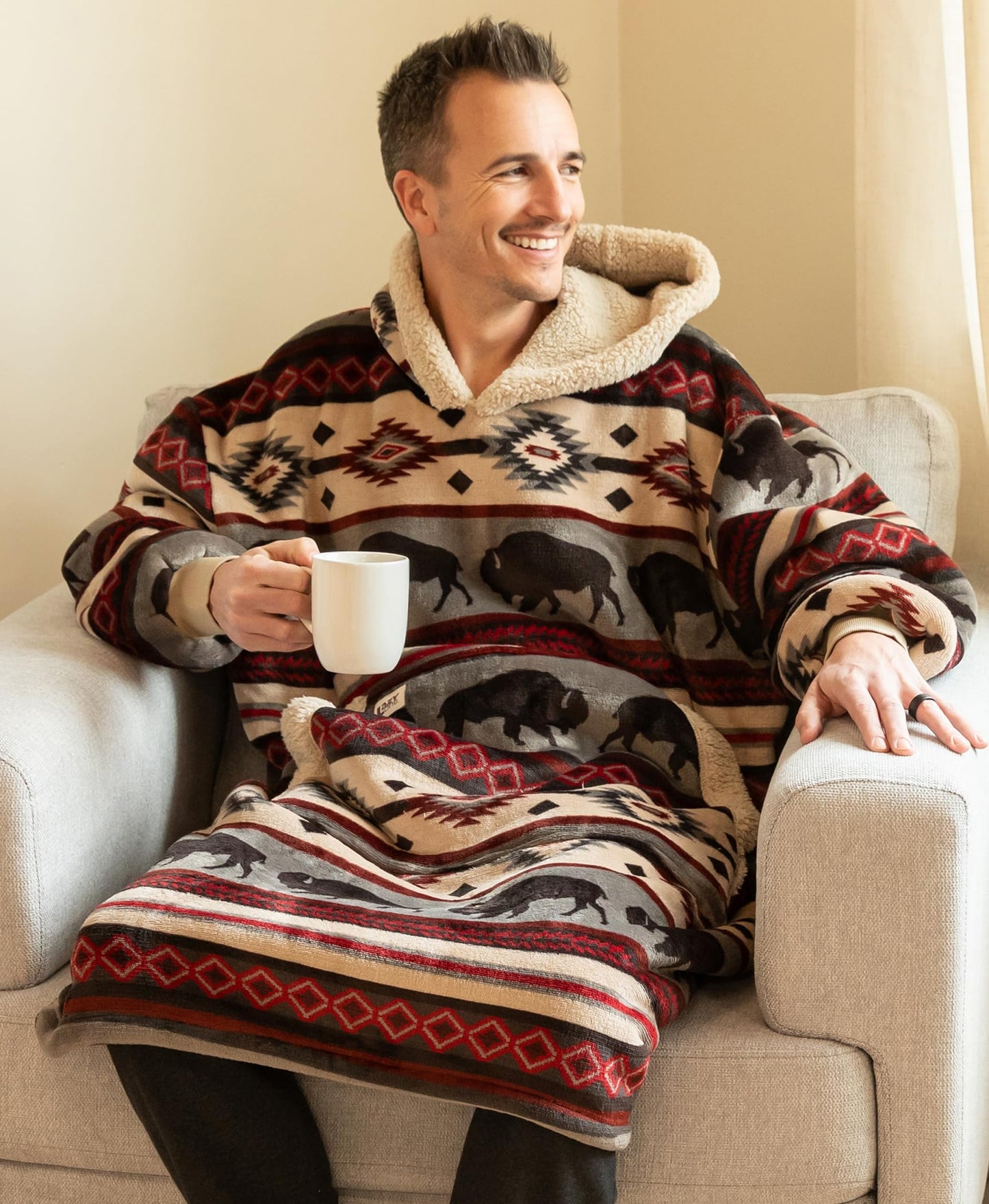 LazyOne Oversized Blanket Hoodie, Comfortable Sleepwear, Oversized Hoodies for Women and Men, One Size Fits All Wearable Blankets (Buffalo)