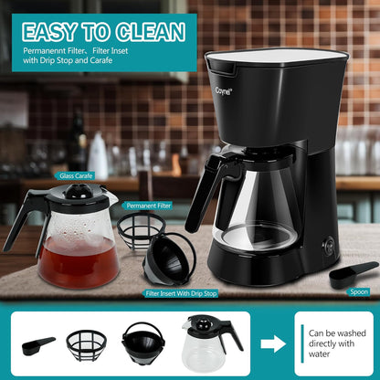 CAYNEL Drip Coffee Machine, 750ML Removable Water Reservoir, 5 Cups, Black