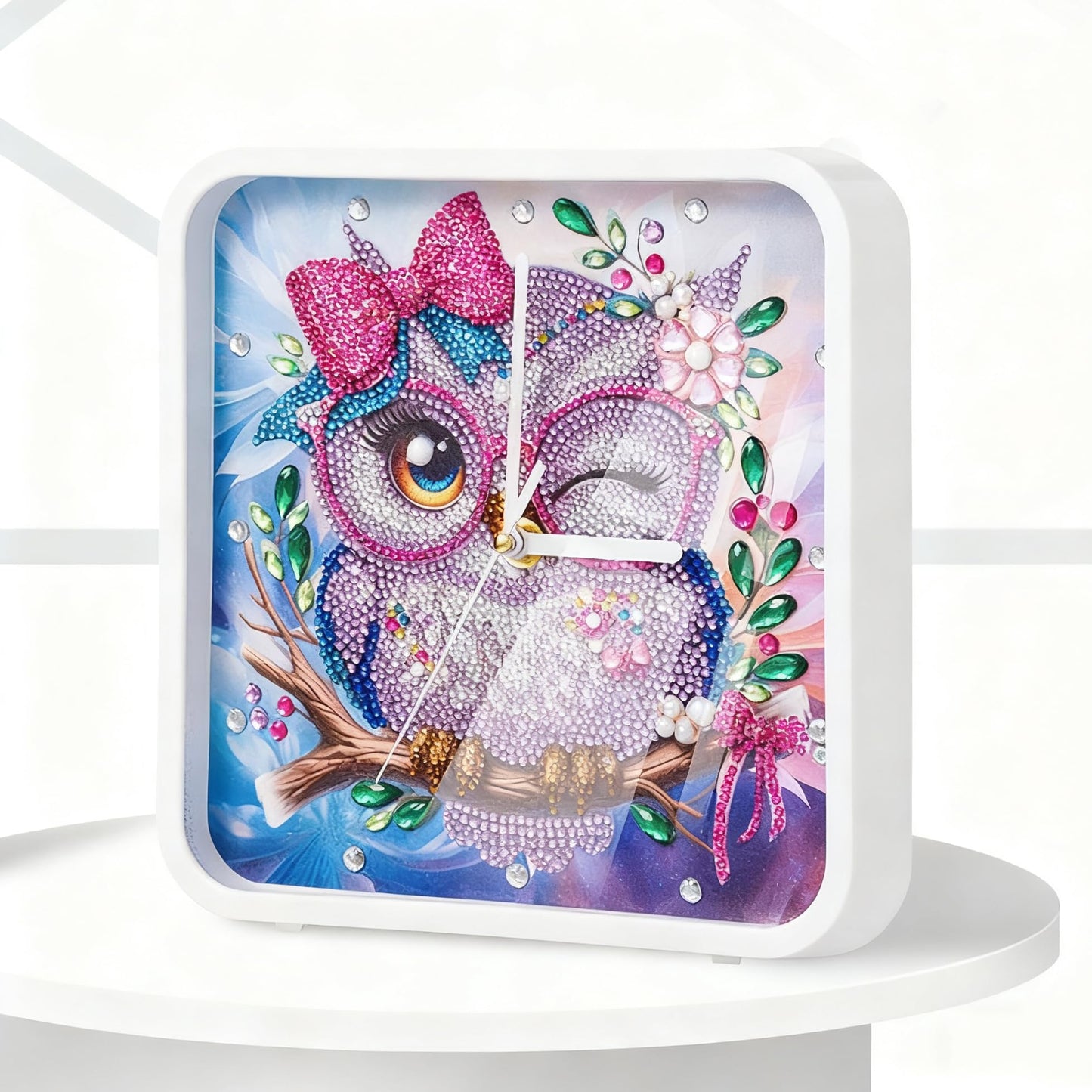 LEIYULY Diamond Art Kits for Adults, Hanging Cute Owl Diamond Painting Clock, Round Gem Crystal Art Painting for Beginners, Creative Home Decor Gift