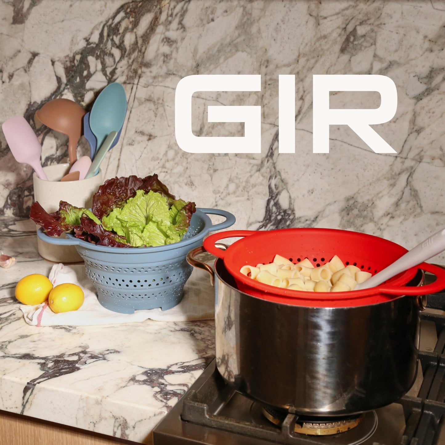 GIR Collapsible Colander for Kitchen, Silicone Strainer and Steamer, BPA-Free, Heat-Resistant, Space-Saving Collapsible Strainer with Stainless Steel Rim, Dishwasher Safe - Red